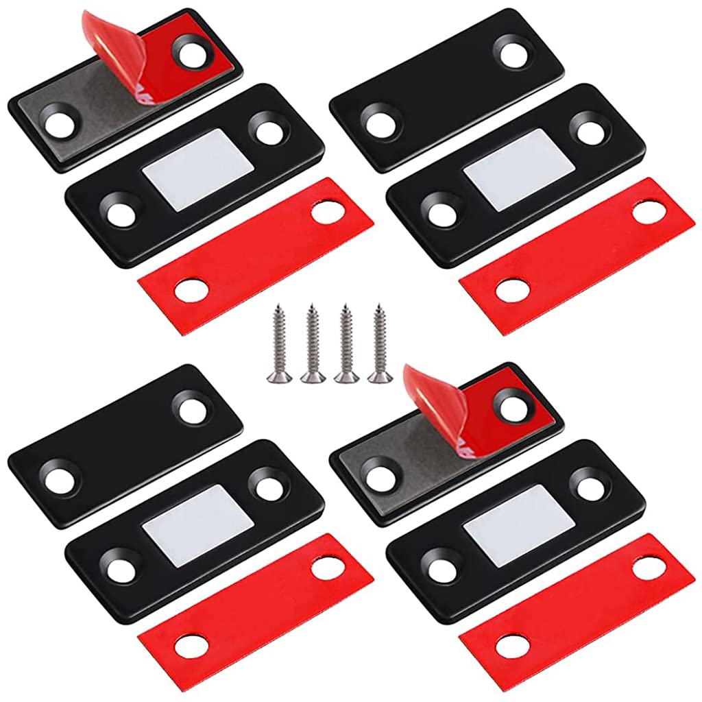 HASTHIP 4 Pack Magnetic Door Catch, Ultra Thin Cabinet Door Magnets with Strong Adhesive Sticker & Screws, Magnetic Door Stopper Safety Latches for Kitchen Cupboard Closet, Black HASTHIP 4 Pack Magnetic Door Catch, Ultra Thin Cabinet Door Magnets with Strong Adhesive Sticker & Screws, Magnetic Door Stopper Safety Latches for Kitchen Cupboard Closet, Black